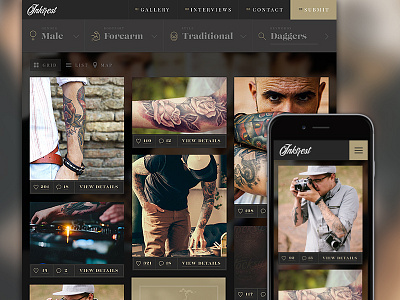 Inktrest Gallery Page fashion gallery grid header interface serif tattoo ui vintage web web design website