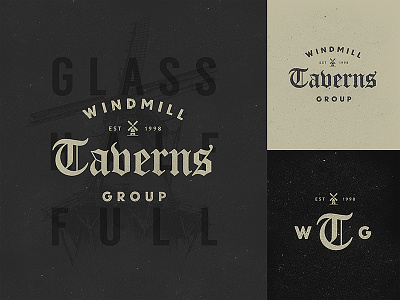 Windmill Taverns Group Unused Branding blackletter brand branding identity lettering logo old english rustic texture vintage