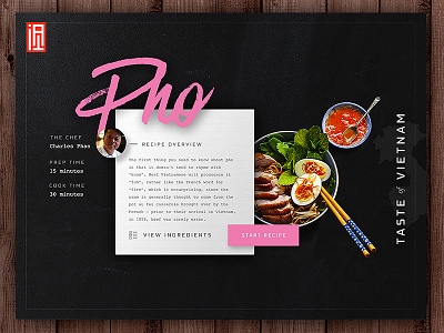 Pho Recipe Tile branding clean daily ui food recipe script typography ui ux web web design website
