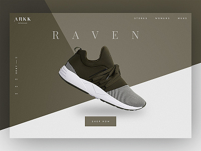 Arkk Shoe Olive Landing Screen clean design gallery interface landing minimal page shoe trainer ui web website