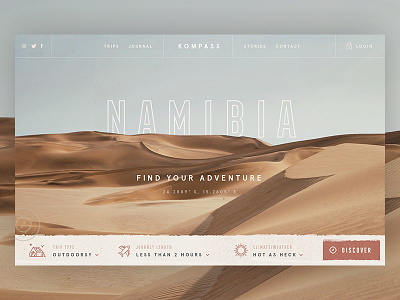 Adventure Search III / Day 21 adventure branding desert dunes header sand texture trip ui ux web design website