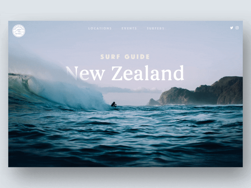 Surf Guide Scroll Distort Effect 🌊 animation beach clean interface minimal new zealand photography serif surf ui web web design