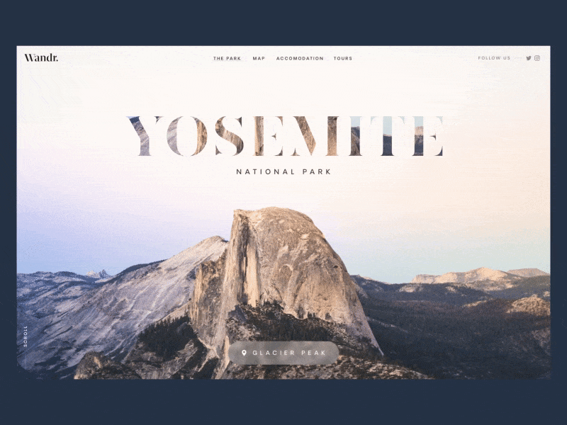 Wandr: Yosemite Header Transition animation clean interface minimal mountain photography serif travel ui web web design yosemite