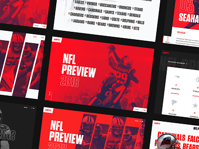 ESPN NFL Preview Screens clean duotone football interface landing page list listing nfl sport sports teams ui ux web web design website
