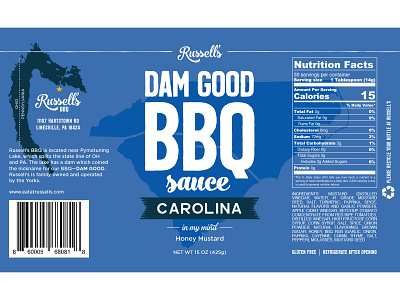 Russell's Dam Good BBQ Sauce - Carolina bbq bbq sauce bottle label carolina graphic design