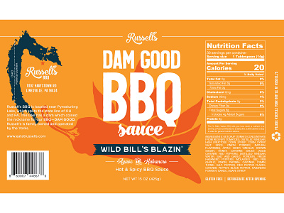 Russell's Dam Good BBQ Sauce - Wild Bill's Blazin' agave bbq bbq sauce bottle label graphic design habanero