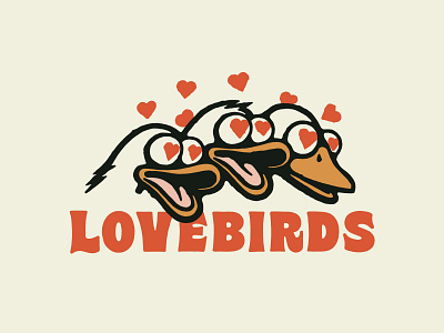 LOVEBIRDS charater design duck duck goose emoji heart illustration logodesign logotype retro design streetwear t shirt t shirt design type typography
