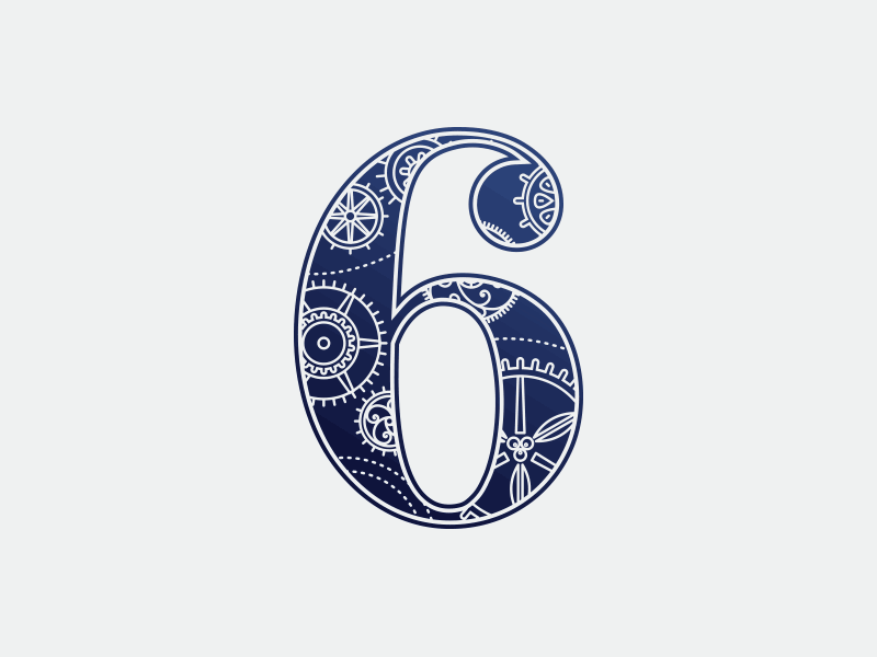 6 O'Clock WIP 6 blue branding cogs flora lettering logo mark numbers type typography