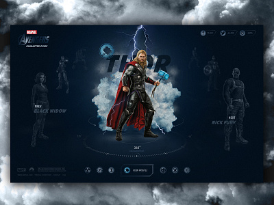 Avengers Character Guide - Thor buttons homepage icons interactive interface landing page layout marvel thor ui web design website
