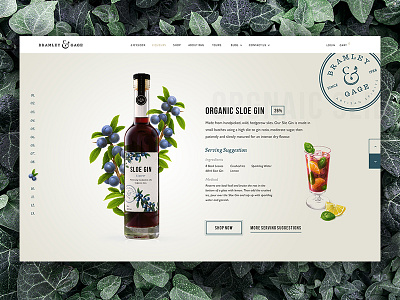 B&G Sloe Gin badge bottle dashboard fruit homepage interactive landing nature packaging stamp ui website