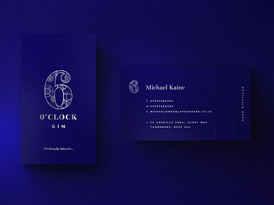 6 O'Clock Business Cards blue brand branding business cards foiling gin logo print promotional stationary