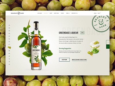 Greengage Liqueur badge bottle dashboard fruit homepage interactive landing nature packaging stamp ui website