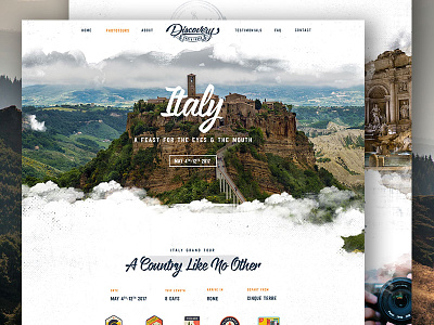 Italy Tours Page - Discovery Photo Tours adventure badge homepage icons interaface layout nature outdoors retro travel ui website