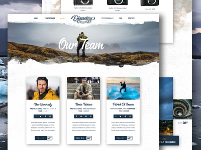 Team Page - Discovery Photo Tours adventure homepage icons layout nature outdoors profile retro team travel ui website