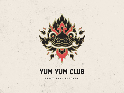 Yum Yum Club branding cafe dragon geometric gold foiling illustration logo restaurant takeaway thailand traditional