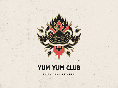 Yum Yum Club branding cafe dragon geometric gold foiling illustration logo restaurant takeaway thailand traditional