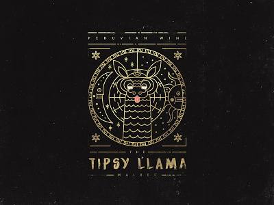 Tipsy Llama Label alcohol beverage geometric illustration label llama moon peru sun urban wine