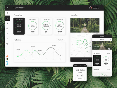 Runner App app dashboard graph health iphone map mobile running statistics tracker website