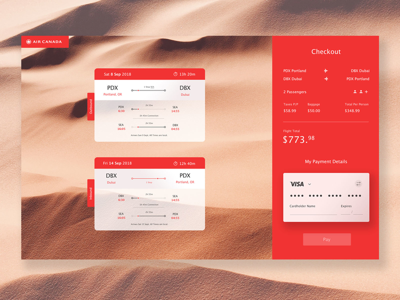 Air Canada Booking Concept by Jess Caddick for Briefbox on Dribbble