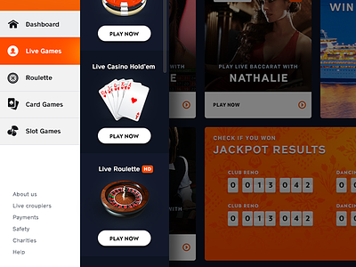 Online Casino – Platform Menu casino dashboard design interface menu online platform website