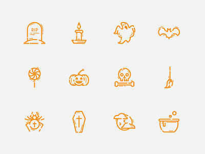 Halloween Icon Set autumn candy ghost halloween happy icons moon orange outline scary vector