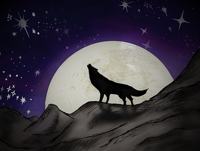 WOLFMOON digital art illustration space wolf