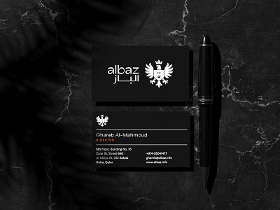 Albaz Business Card arabic black brand business card clean falcon hawk identity layout luxury minimal orange print typography