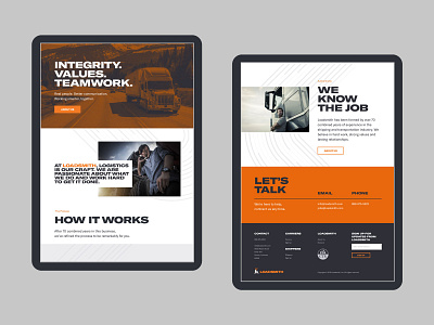 Loadsmith About Us Page UI blue brand design identity logistics minimal orange trucker trucking ui ux web design website