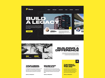 Pierce Home Page UI Concept black blueprint blueprints bold brand branding branding identity concept construction consulting design high contrast identity layout typography ui ux uxui website yellow