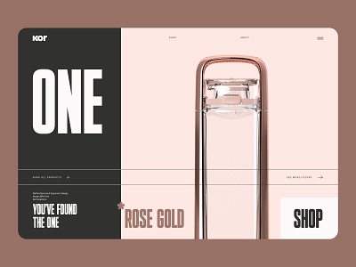Kor Water Product UI Concept black bold bottle brand brand identity clean concept identity kor layout minimal one product rose gold typography ui ux uxui water website