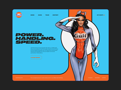 Gulf Racing Vintage UI blue girl layout modern orange power race racing speed typography ui ux uxui vintage web web design website website design woman