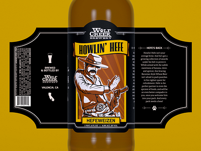 Wolf Creek Brewery - Howlin' Hefe beer bottle branding cowboy craft beer hefeweizen illustration label packaging design western