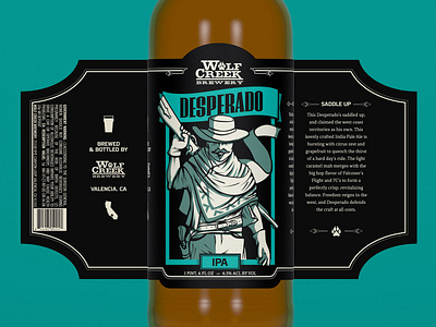 Wolf Creek Brewery - Desperado beer label bottle label branding cowboy craft beer desperado illustration ipa package design western