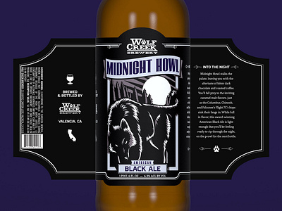 Wolf Creek Brewery - Midnight Howl beer label bottle label branding craft beer howl illustration midnight package design western wolf