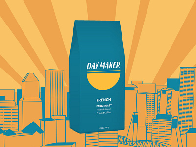 Daymaker Coffee Bag+Portland Illustration branding coffee design illustration minimal packaging