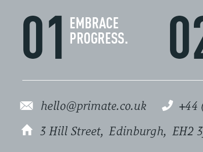 Embrace progress contact footer gothic gray primate progress