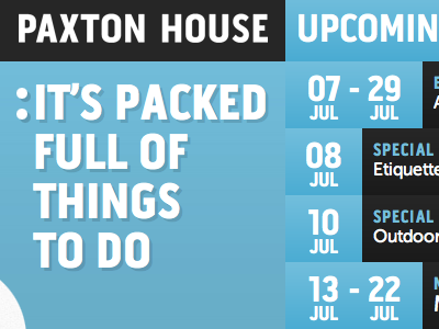 Upcoming events blue dates events list paxton