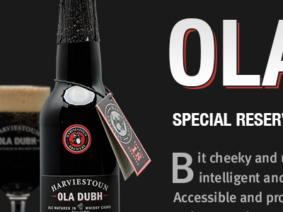 Ola Dubh beer black drop shadow helvetica condensed red typography
