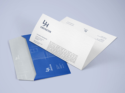 LJH Construction Letterhead and Envelope blueprint brand design brand guidelines brand identity branding construction company construction logo corporate design corporate identity design envelope design graphic design letterhead logo logo design stationery typography