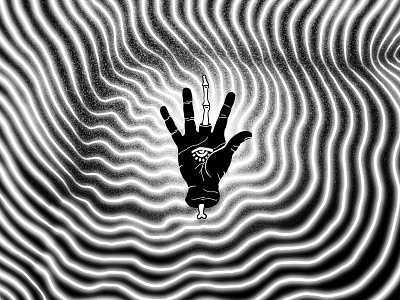 The Black Hand abstract art black and white bones contour design evil eye fingers glow hand illustration macabre middle finger mysterious mystic procreate sorcery spell texture