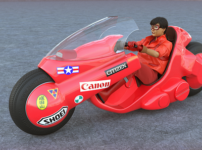 Shōtarō Kaneda riding his motorcycle 3d 3ds max akira movie character design cyberpunk design marvelous designer motorcycle ornatrix v ray zbrush