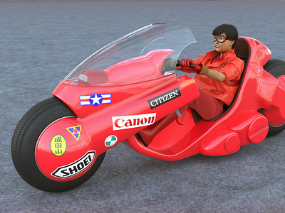 Shōtarō Kaneda riding his motorcycle