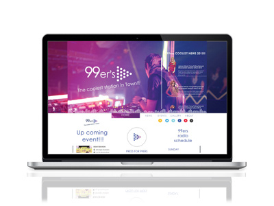 Responsive website rebranding 99ers FM Radio brand design graphic layout logo website