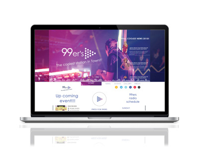 Responsive website rebranding 99ers FM Radio website logo brand layout graphic design