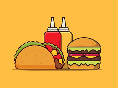 Burger and Tacos adobe art burger cartoon cartoon icon design drawing dribbble fast food flat flat design flat icon food graphic design icon illustration illustrator junk food tacos vector