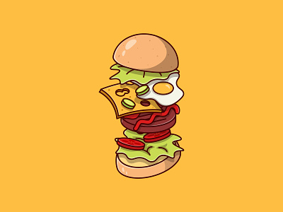 Burger Anatomy adobe art burger cartoon cartoon logo design drawing dribbble fast food flat flat design flat icon graphic design icon illustration illustrator logo vector vector design