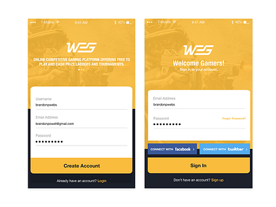 WEG - Gaming Login design ui web