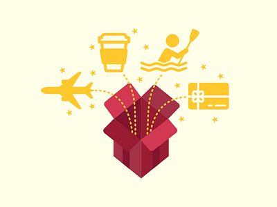 Prizes are in the box... airplane box coffee giftcard icons prizes vector