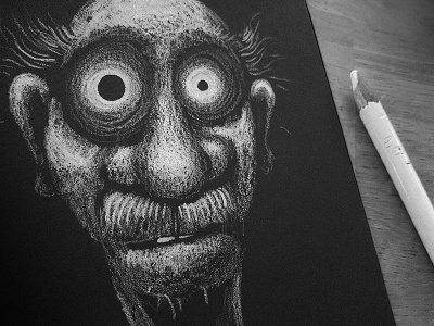Chester black paper character drawing white pencil