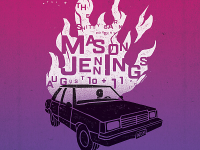 Mason Jennings Poster car fire flames gig illustration mason jennings music poster shitty barn true grit